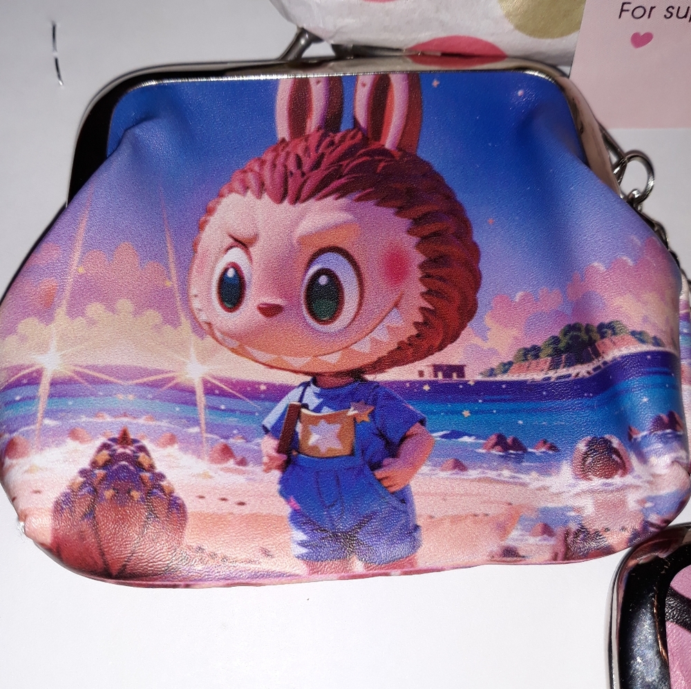 Labubu Lafufu Blue Pink Mini Coin Purse with Keychain NEW NIP